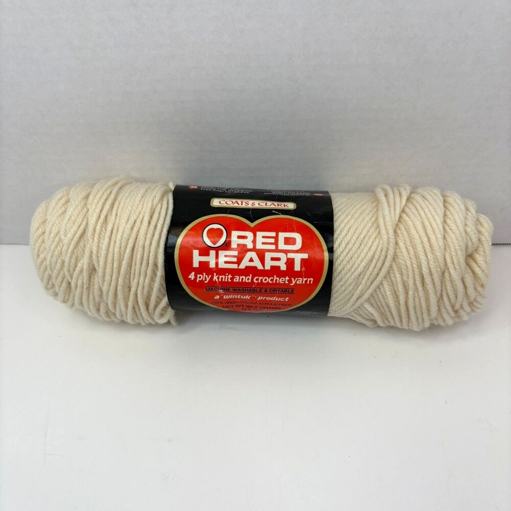 Vintage Red Heart Wintuk Yarn 4 Ply Off White Cream Acrylic Orlon Skein NOS